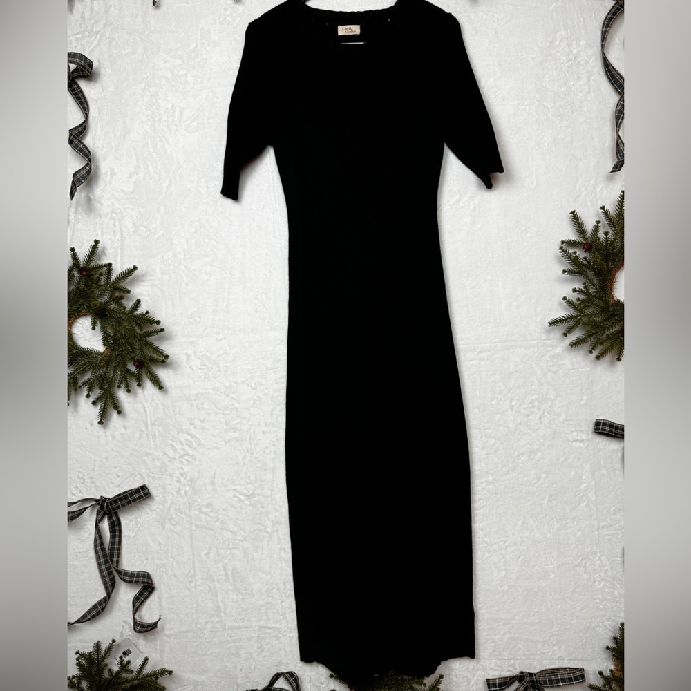 Camila Coelho Rayon Blend Minimal Clean Sweater Dress Black Knitted 3/4 Sleeve